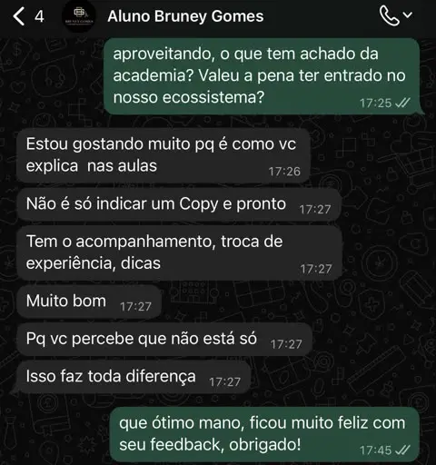 Print de WhatsApp de aluno