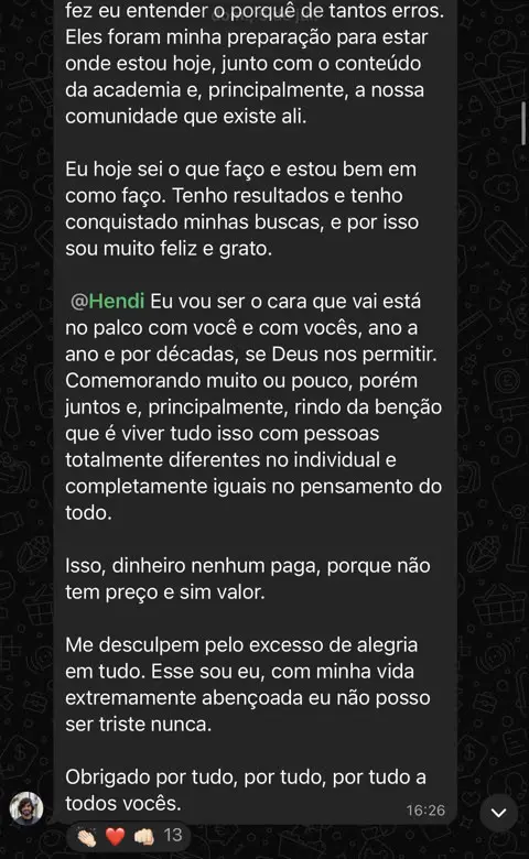 Print de WhatsApp de aluno